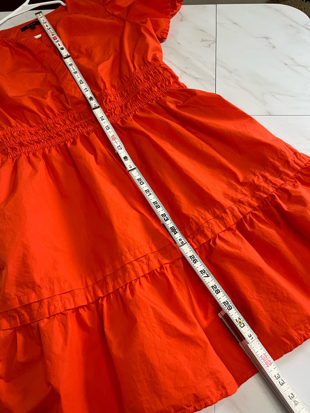 Quince 100% Organic Cotton Tiered Mini Dress Orange Vermillion Red size S - Picture 8 of 8